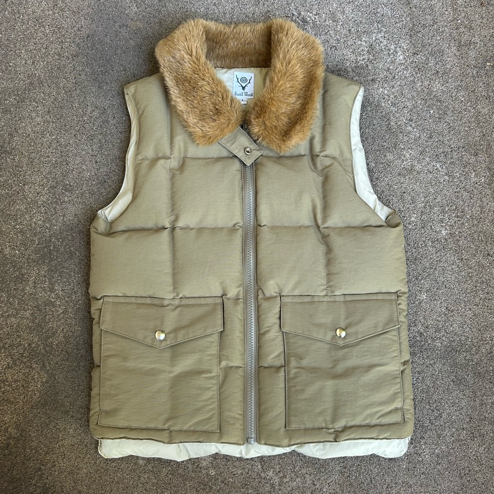 South2 West8 down quilted puffer fur vest
